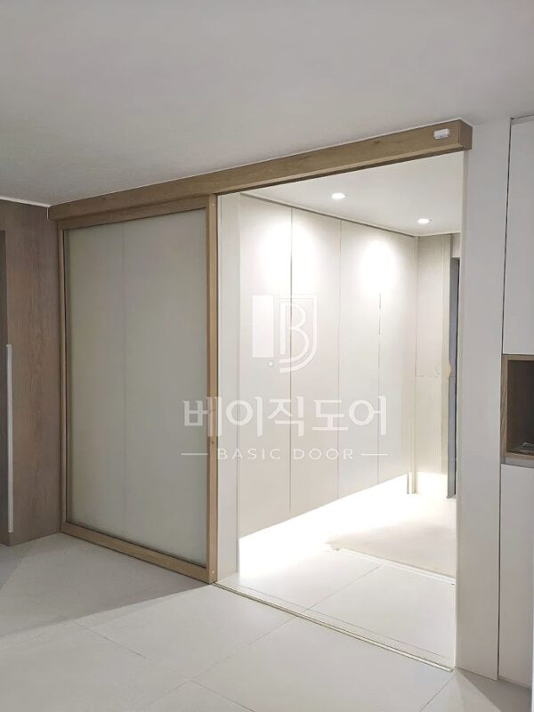 용인 수지 동보1차 원슬라이딩 자동 도어 시공 전후 시공 사진 1